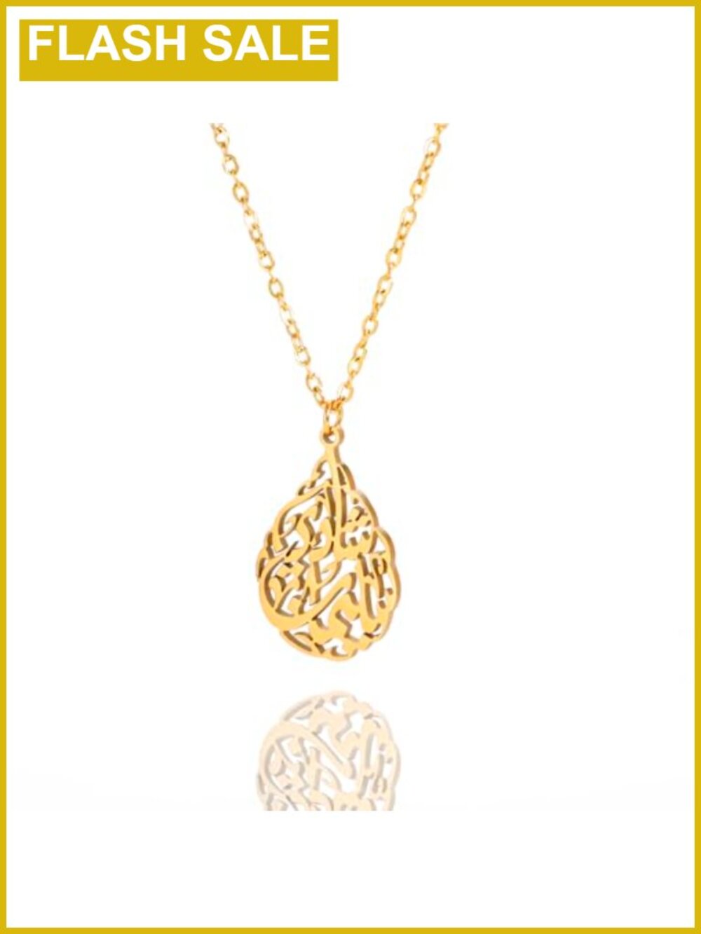 Stainless Steel Ayatul Kursi Necklace Teardrop Islamic Arabic Calligraphy